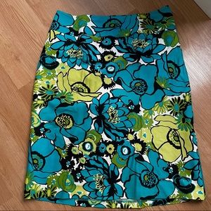 Green floral print pencil skirt East 5th
